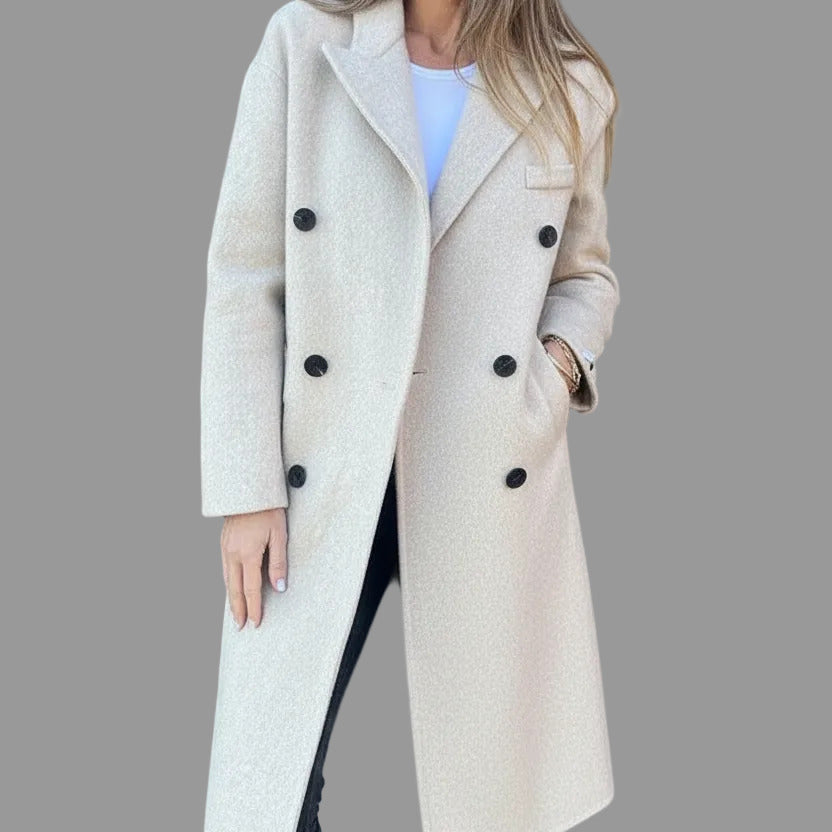 Manteau chic femme mi-long double boutonnage