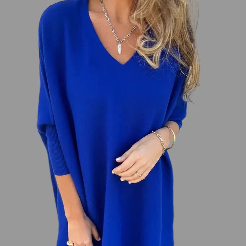 Chemise longue à manches longues tricotée col en V