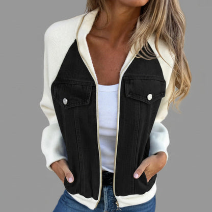 Veste en jean patchwork avec fermeture zippée