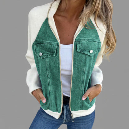 Veste en jean patchwork avec fermeture zippée