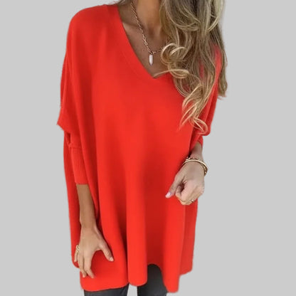 Chemise longue à manches longues tricotée col en V