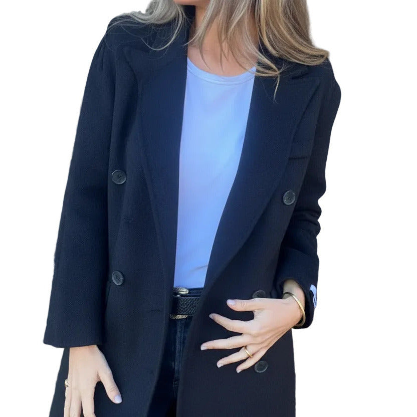 Manteau chic femme mi-long double boutonnage