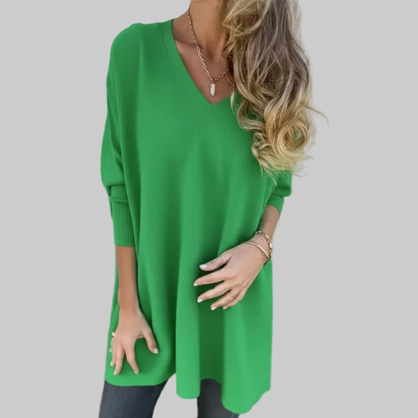 Chemise longue à manches longues tricotée col en V