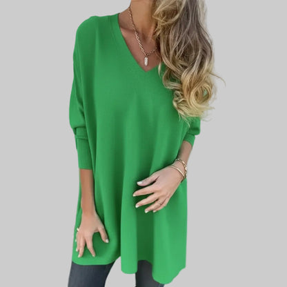 Chemise longue à manches longues tricotée col en V