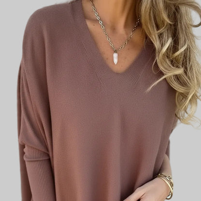 Chemise longue à manches longues tricotée col en V