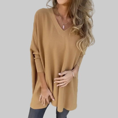 Chemise longue à manches longues tricotée col en V