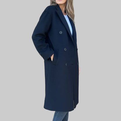 Manteau chic femme mi-long double boutonnage