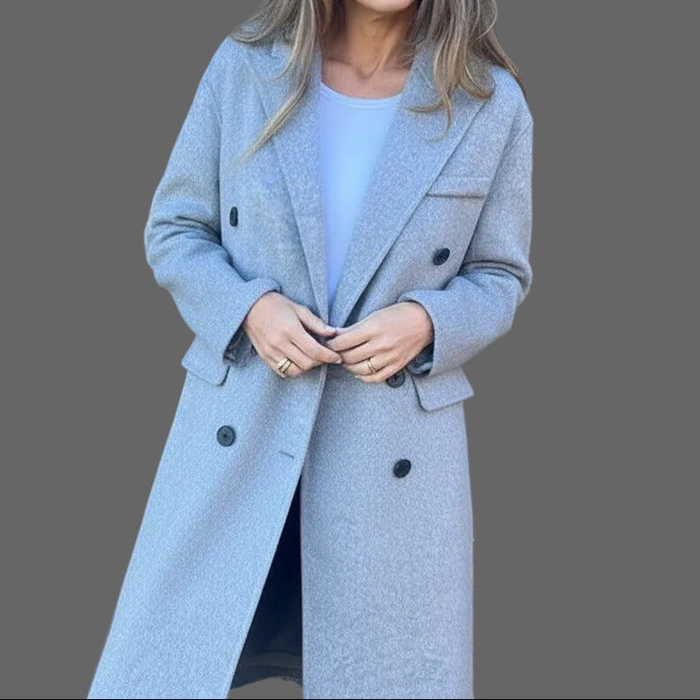Manteau chic femme mi-long double boutonnage