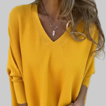 Chemise longue à manches longues tricotée col en V