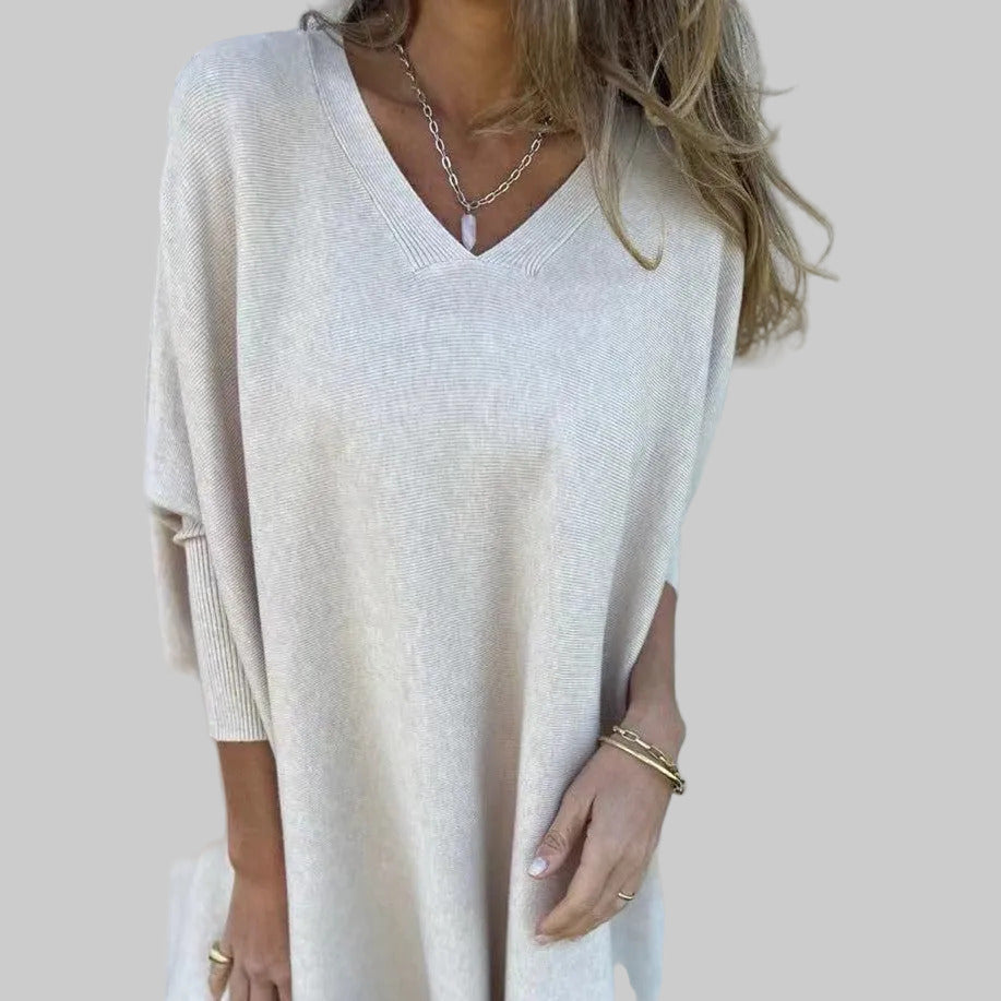 Chemise longue à manches longues tricotée col en V