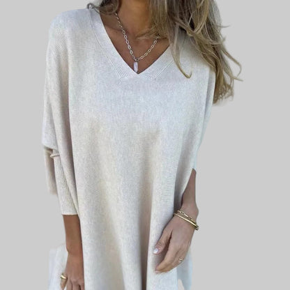 Chemise longue à manches longues tricotée col en V