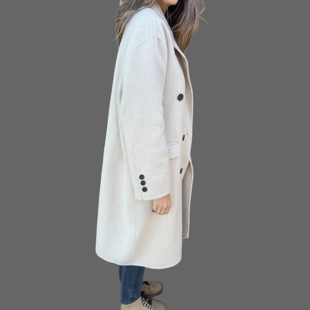 Manteau chic femme mi-long double boutonnage