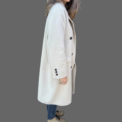 Manteau chic femme mi-long double boutonnage