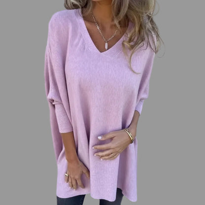 Chemise longue à manches longues tricotée col en V