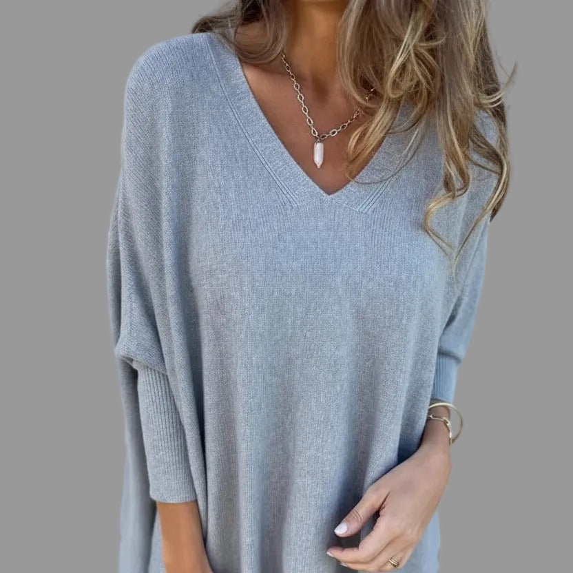 Chemise longue à manches longues tricotée col en V