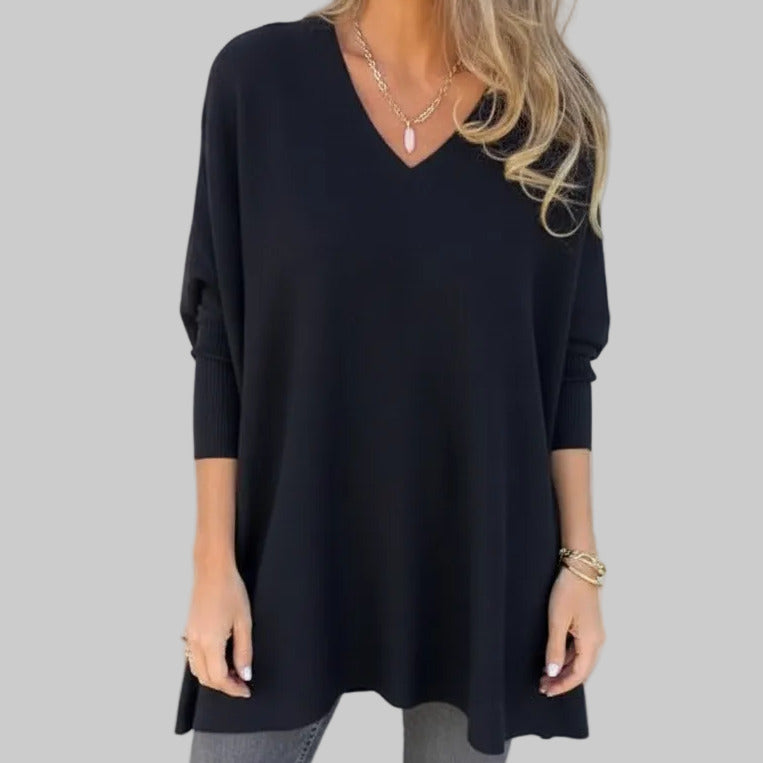 Chemise longue à manches longues tricotée col en V