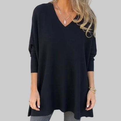 Chemise longue à manches longues tricotée col en V