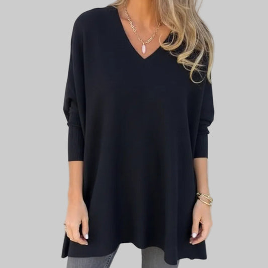 Chemise longue à manches longues tricotée col en V