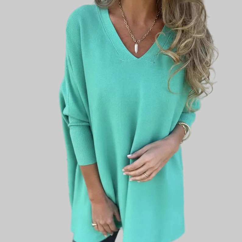 Chemise longue à manches longues tricotée col en V