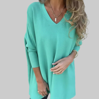 Chemise longue à manches longues tricotée col en V